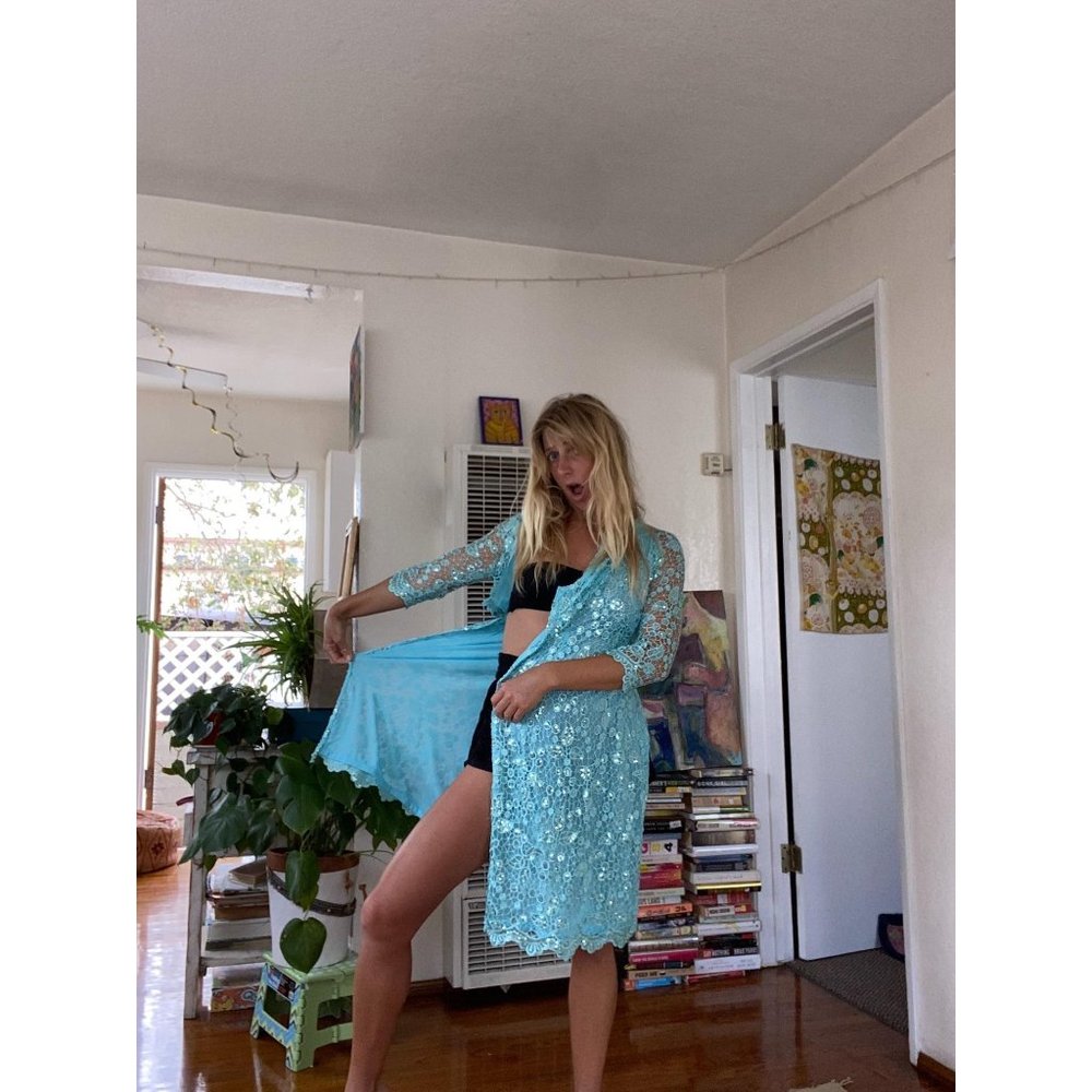 Blue Sparkly Festival Coat Duster Cardigan